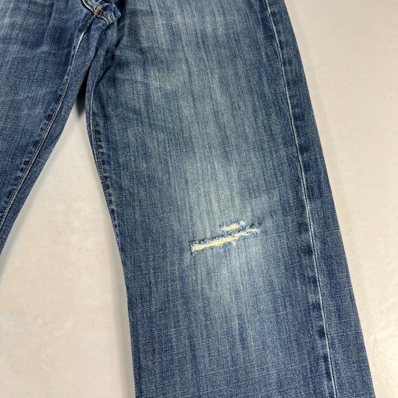 Lucky Brand Jeans Mens 33x31* 221 Straight Blue Faded Distressed Denim Tag 32x32 - Picture 3 of 16